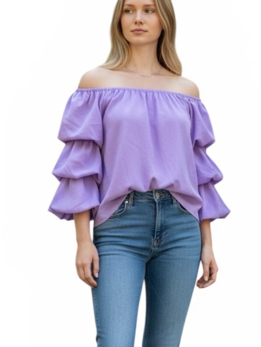 Periwinkle Collection Lilac Puff-Sleeve Women's Top size XL